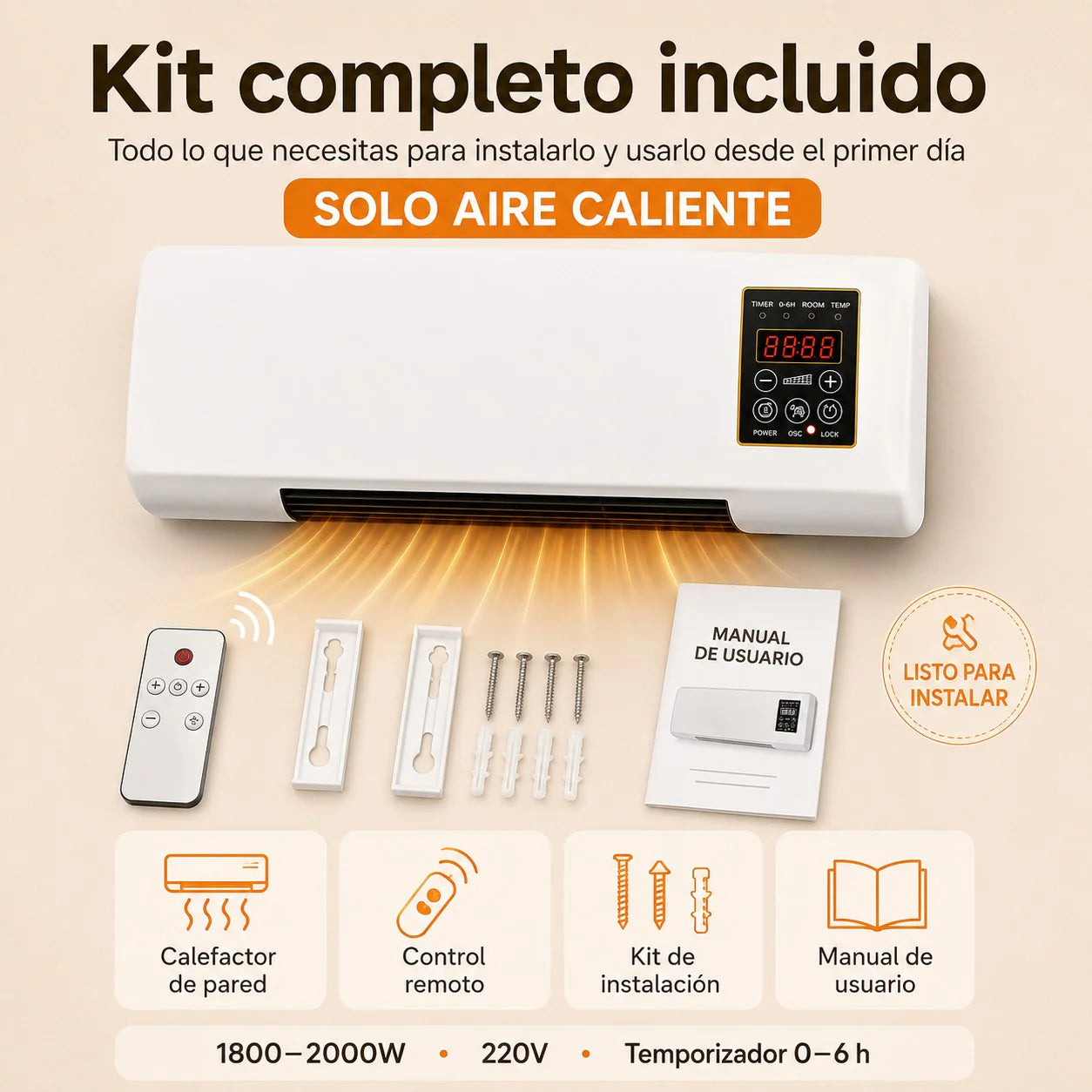 Calefactor de pared con control remoto
