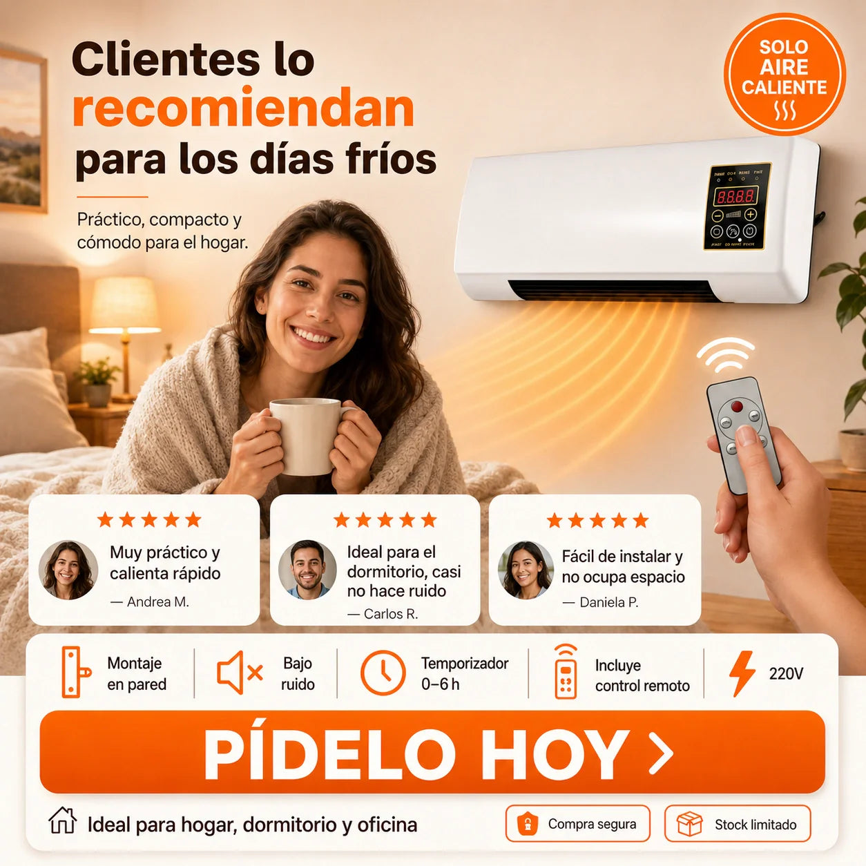 Calefactor de Pared Con Control Remoto